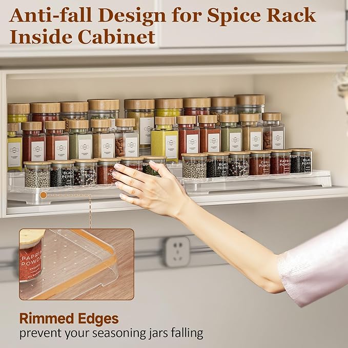 MUDEELA 2 Pack 3 Tier Spice Rack Organizer for Cabinet 11.6-Inch Spice Organization for Pantry, Non-Skid Spice Shelf with Protection Railing, Versatile Seasoning Organizer for Kitchen Counter