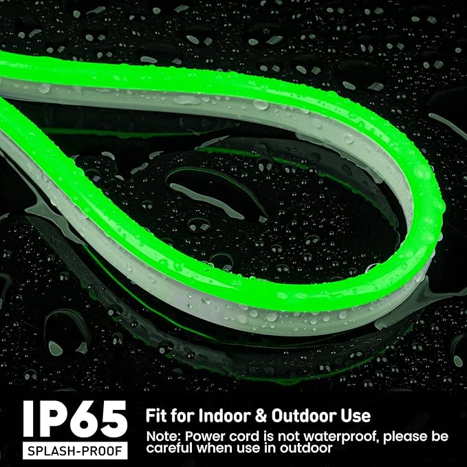 GZBtech Flexible LED Neon Rope Lights 66FT,AC 110-120V Waterproof Strip Light, 120 LEDs/M Cuttable Connectable Neon Lighting for Indoor Outdoor Home Decor/Commercial Building Use-Green 20M