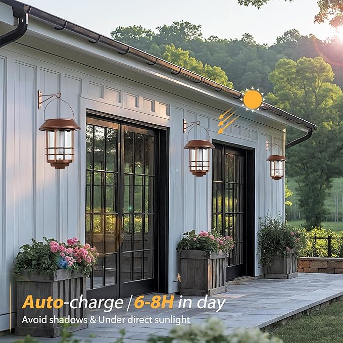 Otdair Solar Wall Lantern Outdoor, Flickering Flames Solar Sconce Lights Outdoor, Hanging Lamps Wall Mount for Front Porch, Patio and Yard, 2 Pack, Bronze