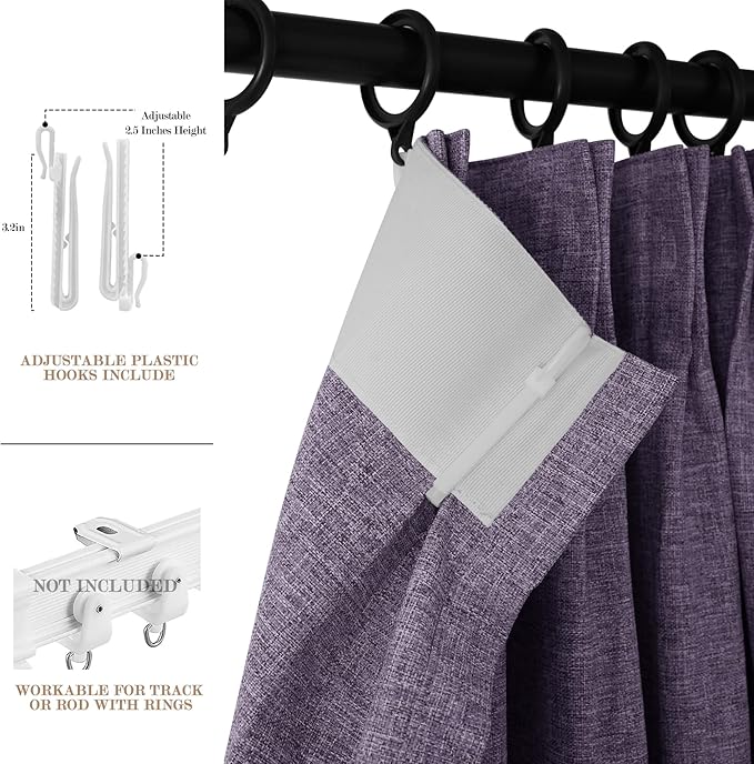 120" Wx108 L Linen Room Divider Drapes for Doorway/Glass Window/Sliding Door/Patio, Extra Wide Pinch Pleated Full Blackout Curtains for Girls Boys Teen Kids Room, 1 Panel, Violet