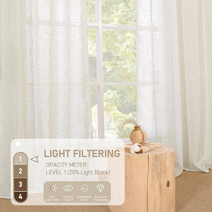 LAMIT Natural Linen Curtains for Living Room 2 Panels Set, 78 Inch Faux Linen Textured Light Filtering Drapes Bronze Grommet Boho Panels for Farmhouse/Bedroom/Porch, 52 x 78 Inch