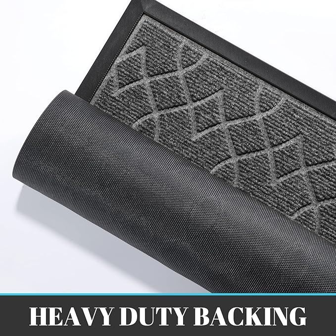 Yimobra Front Door Mat Outdoor Indoor 36x24, All-Season, All-Weather, Heavy Duty Welcome Door Mats Outside Entrance, Non Slip Porch Patio Entrance Mat, Black Gray