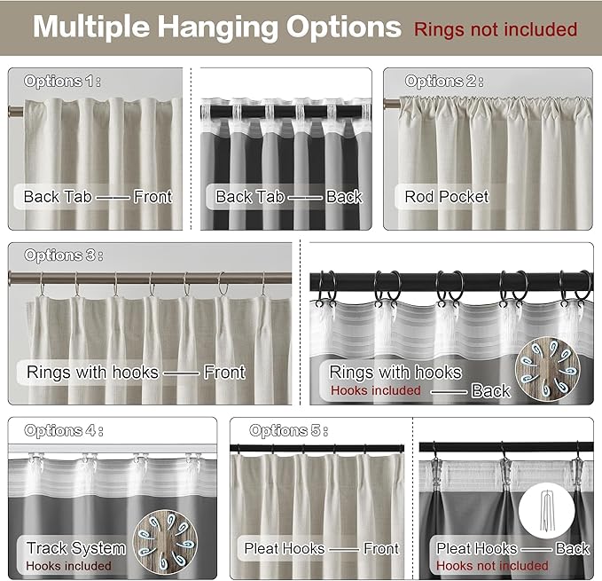 RAIN CITY 130 Inch Blackout Curtains 2 Panels Set, Linen Custom Curtain for Track System High Ceiling to Floor Back Tab Farmhouse Dark Out Window Drapes for Living Room,Natural Birch 50"x130"