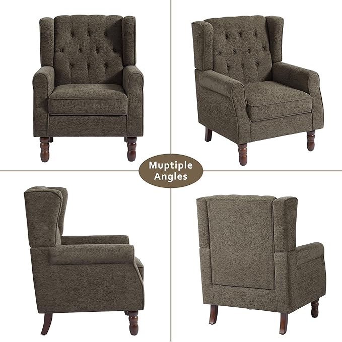 Lumibee High Back Accent Chair,Upholstered Wingback Armchair with Solid Wood Legs for Small Spaces,Comfy Single Sofa Chair for Living Room,Bedroom,Office-Taupe