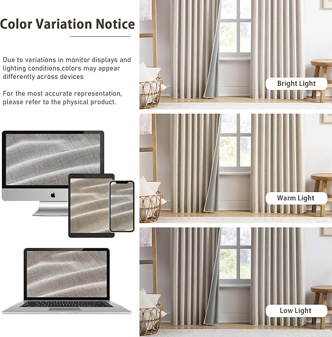 Extra Wide Curtains 96 Inch Long 2 Panels,Floor to Ceiling Boho Noise Reduction Window Burlap Track System Curtain Panels for Country Villa Back Tab Pleat Tape with Hooks,Linen Beige 70x96