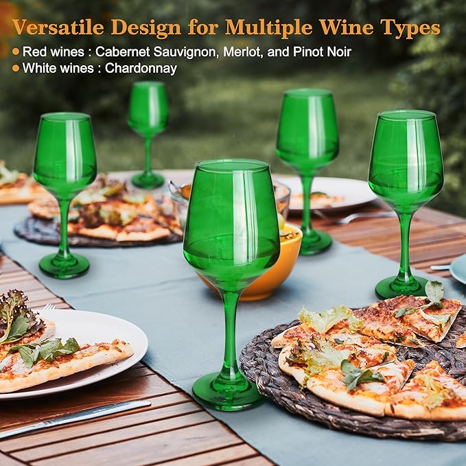 Green Wine Glasses Set of 6-12oz Green Long Stem Wine Glass Cups, Pretty Crystal Glassware, Hand Blown Goblets Drinkware, Unique Drinking Stemware Holiday Gift Set