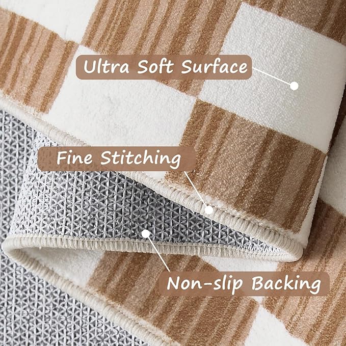 jinchan 5x7 Brown Checkered Area Rugs for Kids Room - Machine Washable Rug Modern Neutral Geometric Lattice Soft Non-Slip Carpet for Nursery Playroom Classroom Living Room Bedroom Home Office