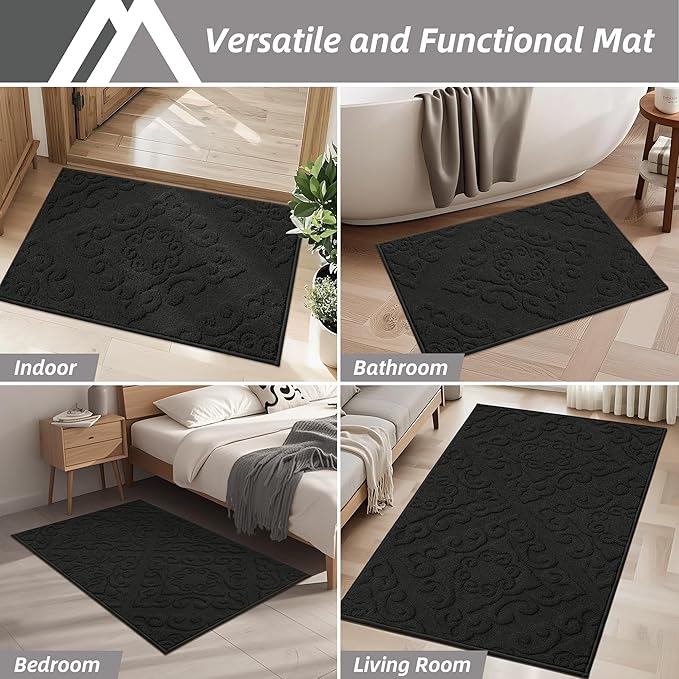 COSY HOMEER-Door-Mat-Non-Slip-Entryway-Rug 20”x32” Absorbent Welcome Mats Washable Dirt Trapper Door Mat Entrance Floor Mats for Front Back Doormats and Wet Shoes,Black