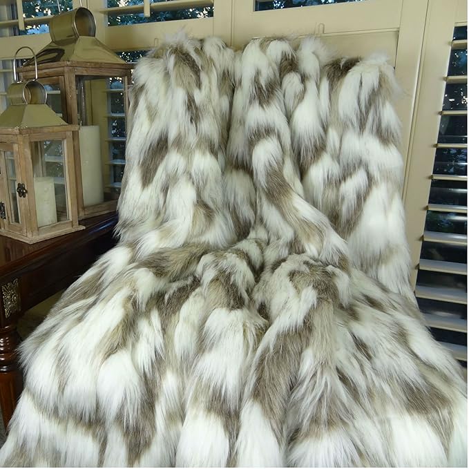Ivory Faux Fur Throw Blanket & Bedspread - Tibet Fox Fur - Ivory Beige Luxury Faux Fur - Throw Blanket - Luxury Soft Faux Fur, Handmade in USA, 16445