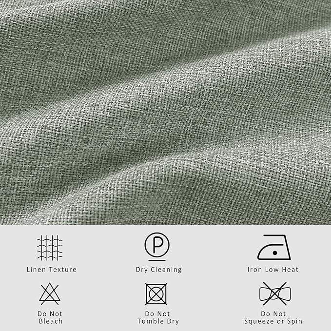 Macochico 120”Wx102”L 100% Blackout Linen Curtains Pinch Pleated Thermal Panels for Sliding Door Bedroom Living Room Farmhouse Shabby Chic Fog Green Burlap Curtains with Tieback 1 Panel