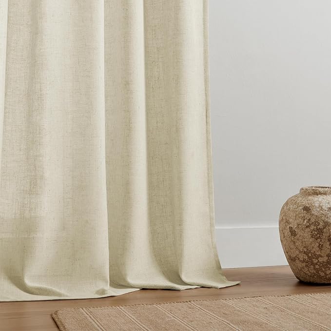 Joydeco Linen Curtains 90 Inch Length 2 Panel Sets,Light Filtering Curtains for Bedroom 37 Inch Wide Living Room Drapes with Back Tabs & Rod Pockets (W37 x L90 Inch, Linen)