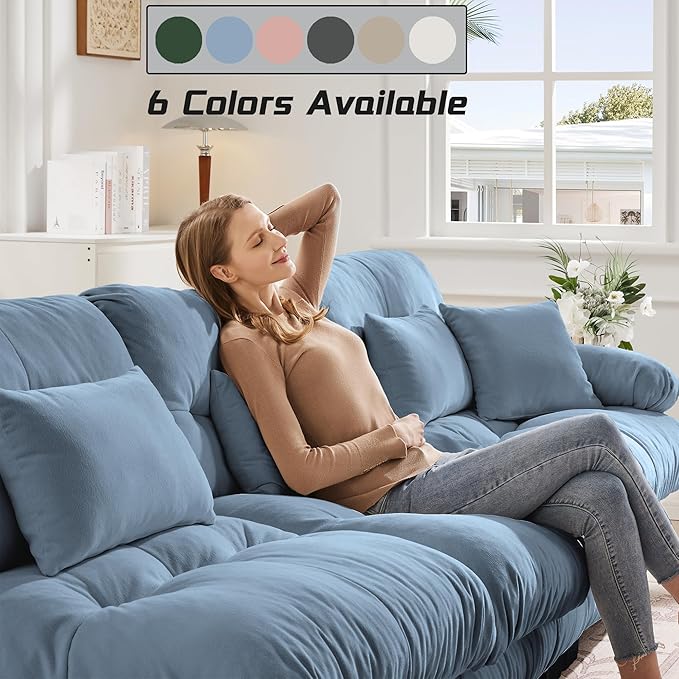 Modular Sectional Sofa, Comfy Cloud Couch 3 Seater Couch with Ottoman, Sectional Couches for Living Room, Modern Chenille U Shaped Couches, Sleeper Deep Seat Sofa with Throw Pillows, Blue