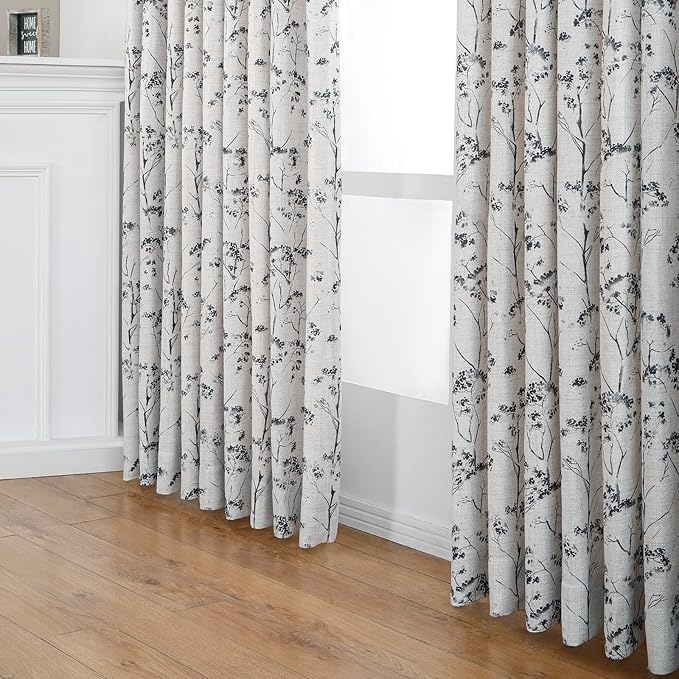 Pinch Pleated Floral Linen Curtains 2 Panels Elegant Light Filtering Privacy Drape,40 Inch Wide by 84 Inch Long Curtains Suitable for Living Rooms and Bedrooms