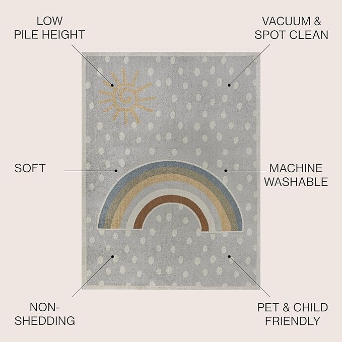 JONATHAN Y Machine-Washable Gray/Ivory/Yellow Indoor Area Rug, 8x10, Minha Rainbow Dots, Kids & Novelty, Casual, Classic, Bedroom, Kitchen, Living Room, Easy-Cleaning, Non-Shedding (KDW102A-8)