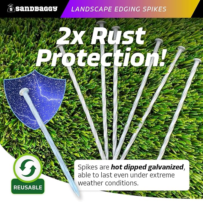 Sandbaggy 6 inch Galvanized Landscape Edging Spikes - Spiral Landscape Nails - 7 Gauge Steel - Great for Hard Rocky Soil - Also Great for Paver Edging, Artificial Turf, Landscape Fabric (200, 6 inch)