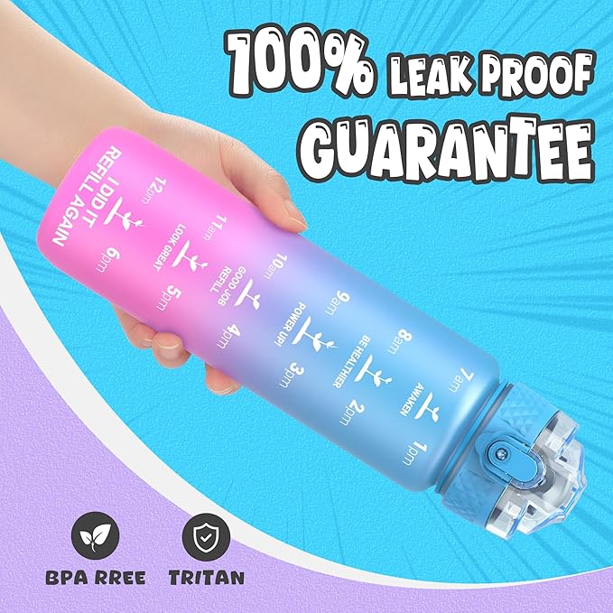 OLDLEY Kids Water Bottle for School, 17 oz (Straw Lid) BPA-Free Reusable Leak-proof Durable Tritan Plastic Water Bottles with One-handed Opening Straw Lids, Anti-dust Spout Cover (Lake)