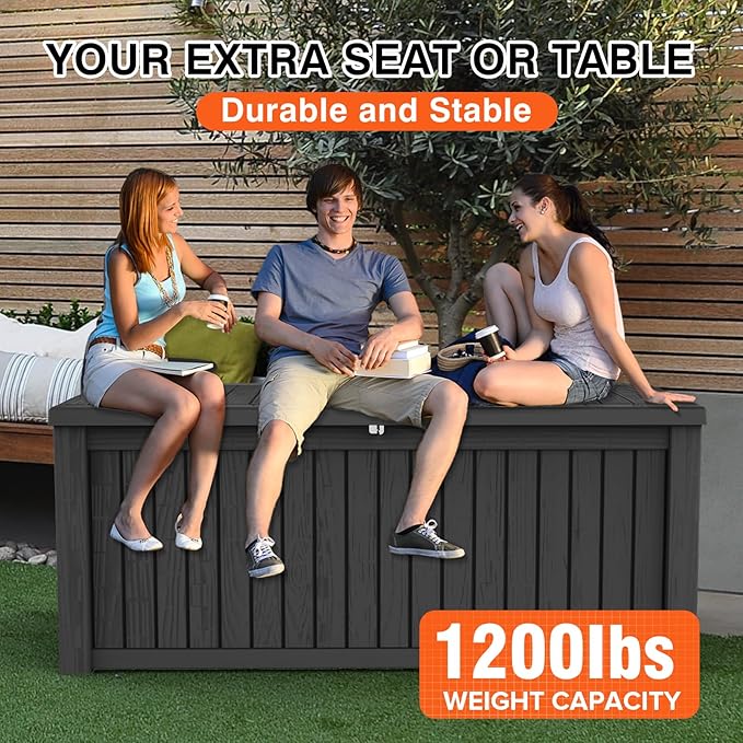 150 Gallon Outdoor Storage Cabinet, Large Outdoor Storage Box for Patio Furniture Covers, Cushion Pillows, Waterproof Deck Box with Lockable Lid for Garden Tools, Pool Accessories, Black