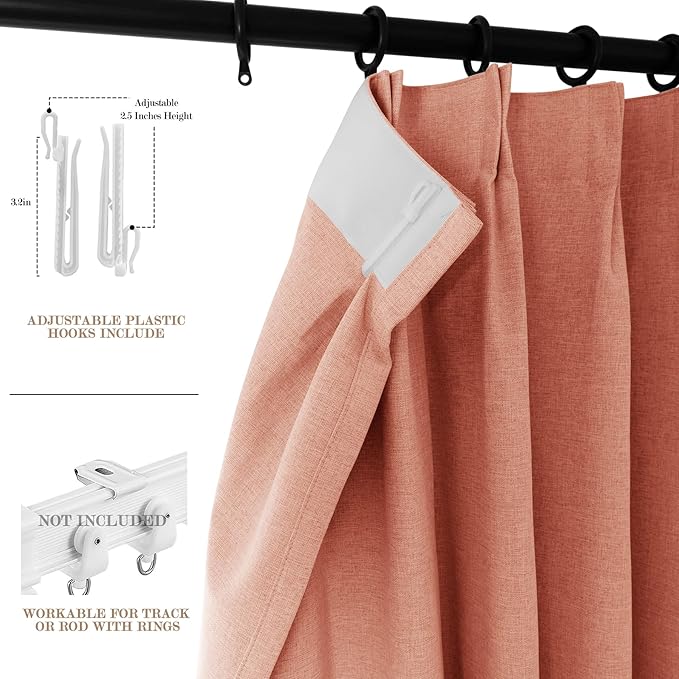 120" Wx108 L Linen Room Divider Drapes for Doorway/Glass Window/Sliding Door/Patio, Extra Wide Pinch Pleated Full Blackout Curtains for Girls Boys Teen Kids Room, 1 Panel, Orange