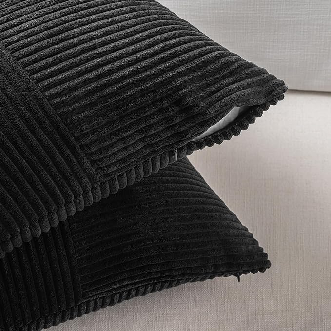 Fancy Homi 2 Packs Black Euro Decorative Throw Pillow Covers 26x26 Inch for Couch Bed Sofa, Rustic Farmhouse Boho Home Decor, Soft Corss Corduroy Patchwork Textured Square Cushion Case 66x66 cm