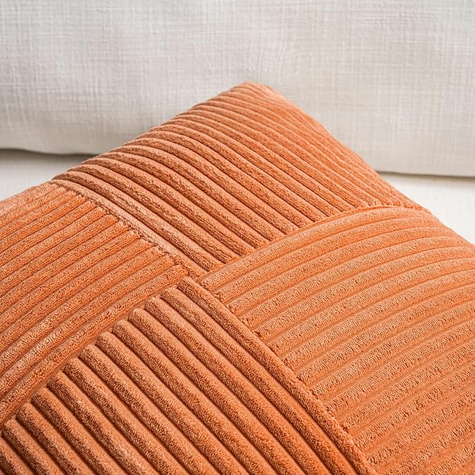 Fancy Homi Set of 2 Orange Boho Long Lumbar Body Decorative Throw Pillow Cover 14x36 Inch for Bed Couch Bedroom Bench, Soft Patchwork Corduroy Textured Pillow Case, Rustic Farmhouse Room Décor