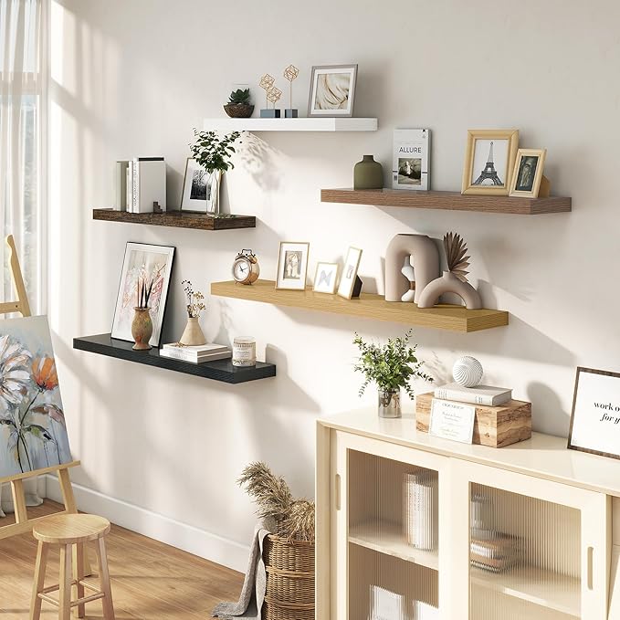 36 Inches Floating Shelves for Wall, 9.3" Deep Long Floating Shelves Set of 2, Large Display & Storage Shelf, Wall Shelf for Bathroom Bedroom Living Room Kitchen Office, White