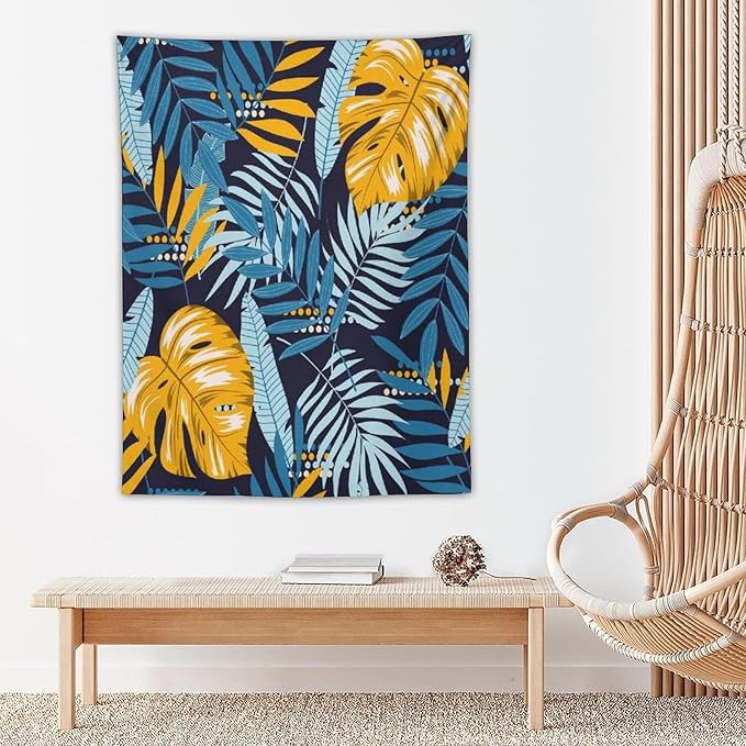 ICMOLYYENLO Palm Leaf Tapestry Wall Hanging, Tropical Leaves Plant Jungle Green Hawaiian Art Home Decor for Guest Bedroom Living Room Dormitory 60x60 Inch