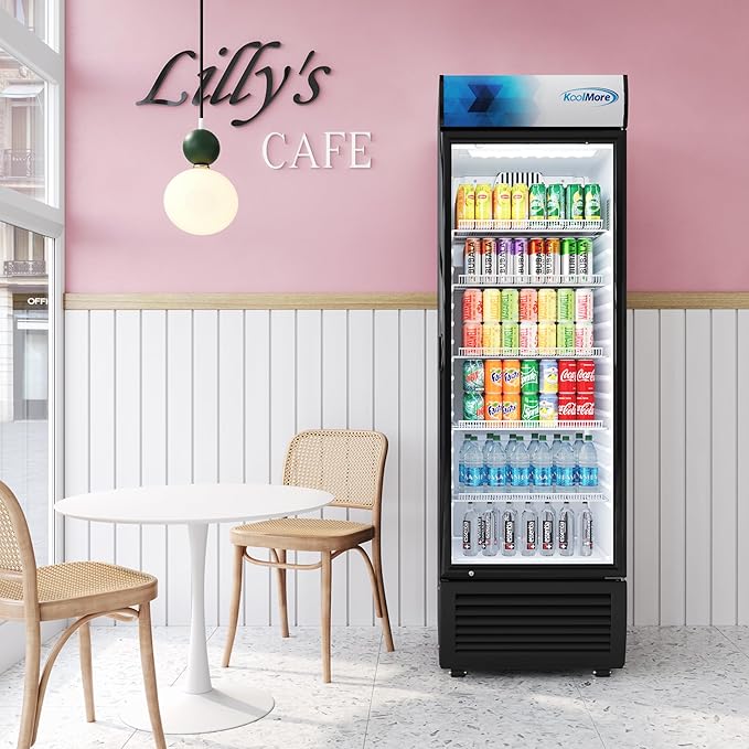 KoolMore KM-MDR-1GD-15C 26 in. Commercial Glass Door Merchandiser Refrigerator with LED Lights, 15 cu. ft. in Black, ETL Listed