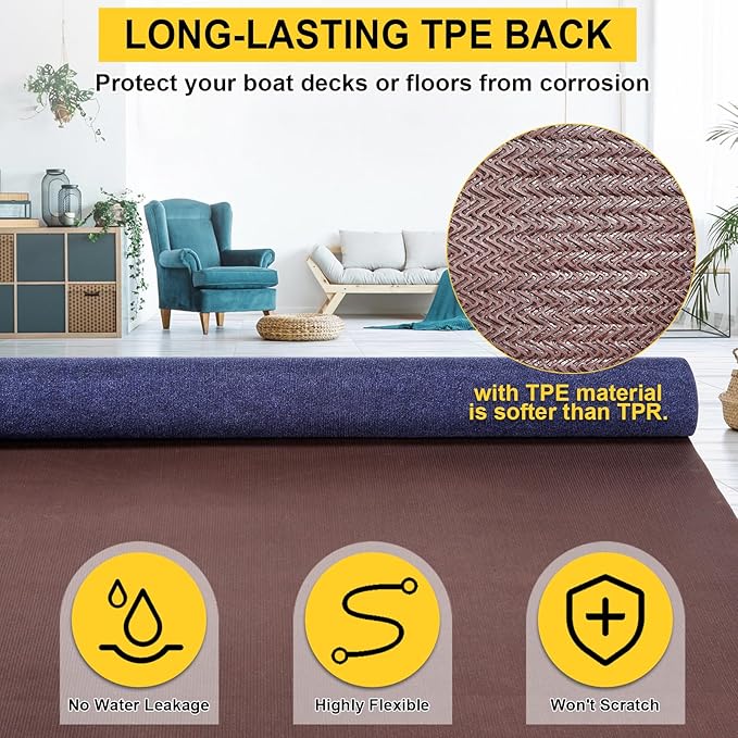 Marine Carpet,6 FT x 23 FT Deep Blue Indoor Outdoor Carpet 0.2" Thick Boat Carpet with Water-Proof TPE Backing, Non-Slide Outdoor Marine Carpet Roll for Home, Patio, Porch, Deck