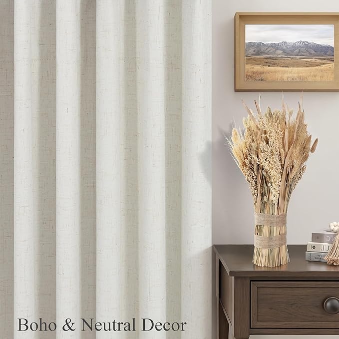 DANCURTON Custom Nursery Blackout 68 Inch Curtains 2 Panels Set Rustic Country Cream Linen Thermal Insulated Sound Dampening Curtain Back Tab Rod Pocket for Dining Room 68 Inches Long Length Drapes
