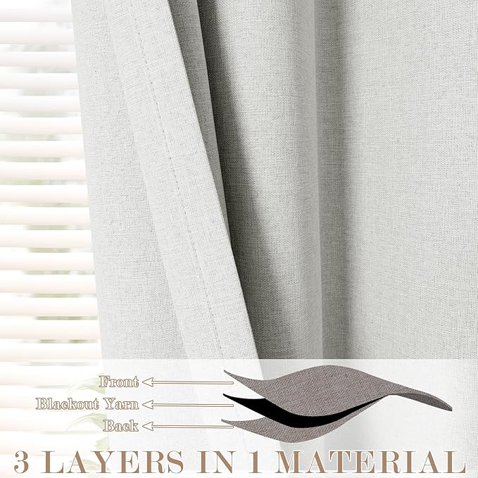 100" W x 84" L Faux Linen Room Divider Curtains, Full Blackout Pinch Pleated Drapes for Traverse Rod, Bedroom Divider Privacy Drapery with Hooks for Ceiling Track, 1 Panel, Greyish White