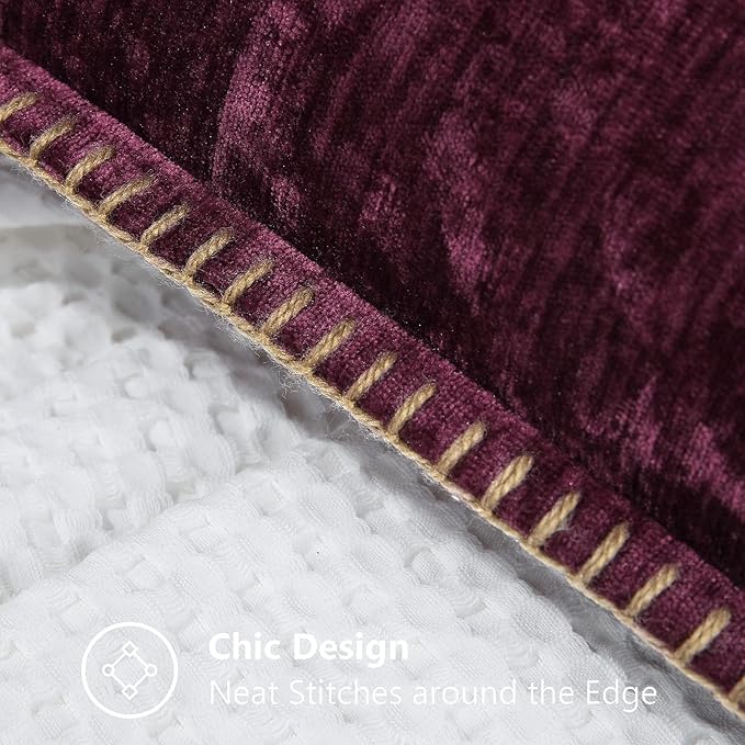 decorUhome Chenille Soft Throw Pillow Covers 16x16 Set of 2, Farmhouse Velvet Neutral Decorative Euro Pillow Covers with Stitched Edge for Couch Sofa Bed Home Decor, Rhododendron