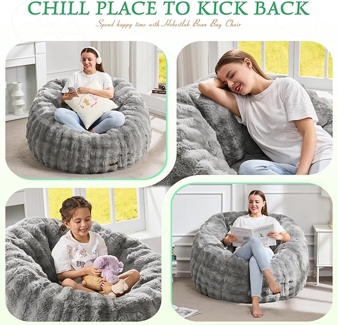 Hobestluk Bean Bag Chair Oversized Bean Bag Chair for Adults Donut-Shaped Large Bean Bag with Spacious Design for Living Room Bedroom or Reading Nook (Bubble Grey)