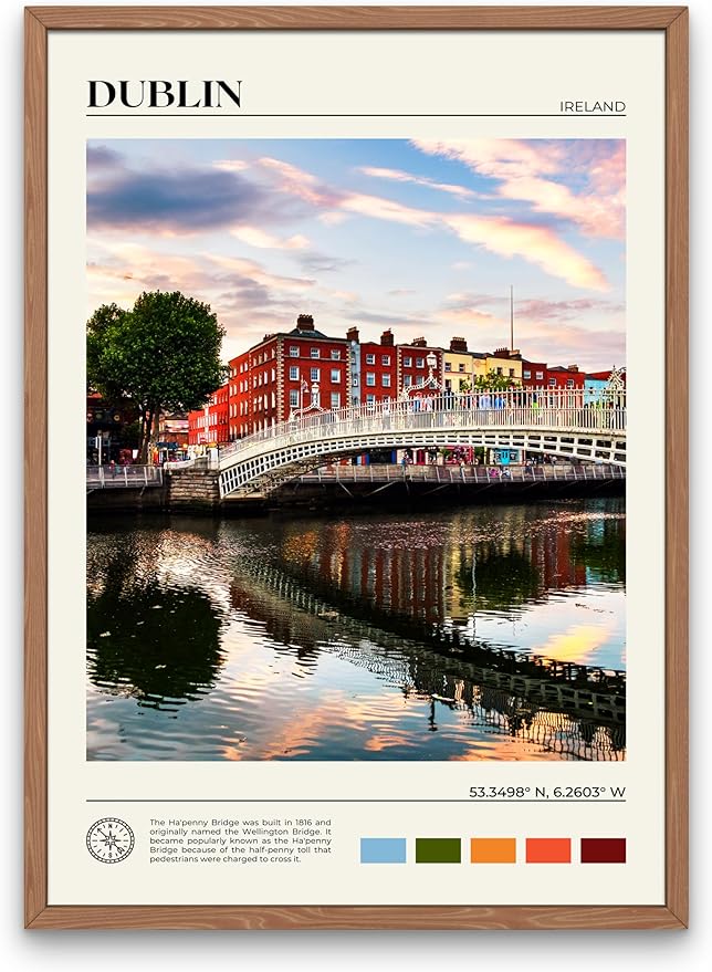 StudioUBILA Dublin Wall Art Poster, Decorative Cityscape Landscape Art Prints, Home Decor Wall Art Print for Bedroom Living Room Kitchen Decorations, Unframed