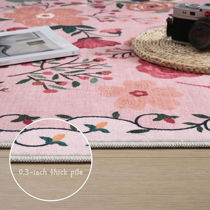 Runner Rug for Hallways Kitchen Rug Non Slip 2'6''x8' Washable Runner Rugs with Rubber Backing Soft Floral Carpet Runner for Hallways, Kitchen, Laundry, Bedroom, Bathroom(Pink)