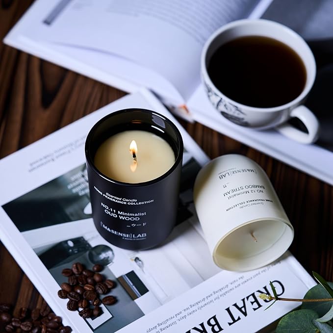 M&SENSE Natural Soy Candle| Leather Night | 16.6 oz, 95H Burn | Minimalist Scented Candle for Relaxation, Gifting, Home Décor | for Bedroom, Office, Party Large
