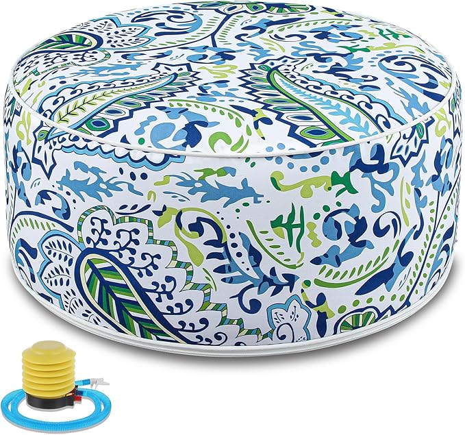 1 Pack Outdoor Inflatable Ottoman Waterproof Inflatable Pouf Foot Rest with Handle D21 x H9 Portable Outdoor Foot Rest for Patio Garden Camping or Home