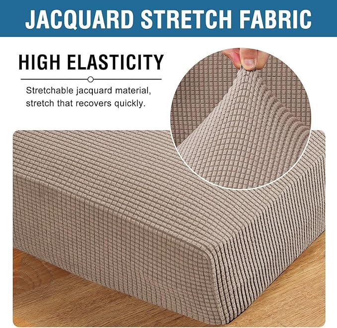 H.VERSAILTEX Super Stretch Individual Chaise Cover Sectional Couch Covers for L Shaped Sofa Both Left/Right Featuring Thick Jacquard Textured Twill Fabric (1 Piece Chaise Cover Large, Sand)