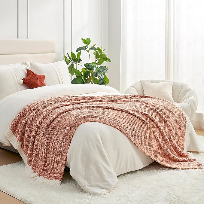 Snuggle Sac Orange Fall Throw Blanket for Couch, Oversized Throw XL Super Soft Warm Blankets Cozy Knit Fuzzy Throws for Sofa, Bed, Living Room, Heather Orange, 50x70 inches