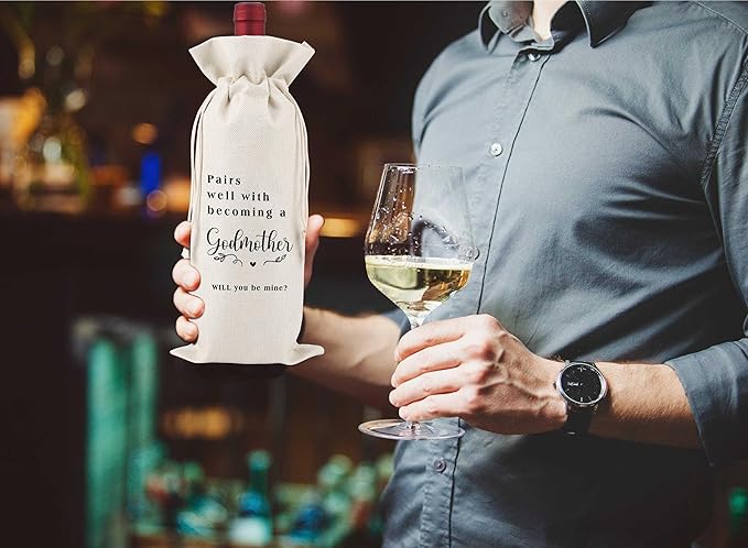 Pairs Well With Becoming A Godmother,Gender Neutral Pregnancy Announcement,Baby Announcement,Baby Announcements Ideas,Aunt for New Baby Announcement,Reusable Wine Bags With Drawstring,L32