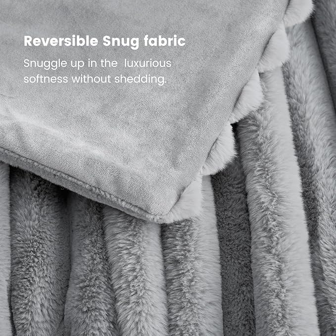 Cozy Bliss Faux Fur Throw Blanket for Couch, Cozy Warm Plush Striped Blanket for Sofa Bedroom Living Room,60 * 80 Inches Grey