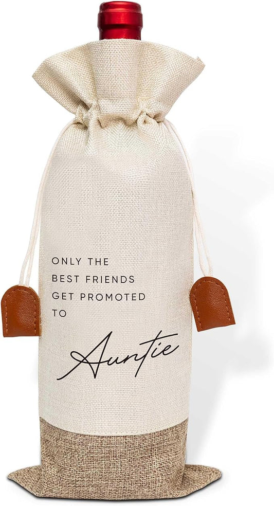 Pairs Well With Becoming Auntie Wine Bag, Wine Champagne Bottle Gift Bag, Cotton Linen Wine Gift Bag With Drawstring, Gift for Pregnancy Announcement, New Aunt Uncle for Baby Announcement-2