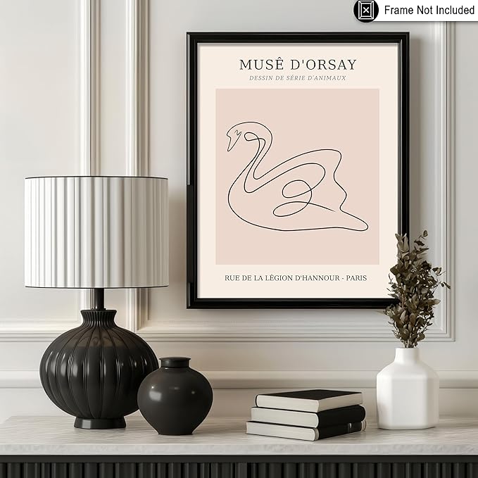 Poster Master Vintage Poster - Retro One Line Swan Drawing Print - Swan Art - Bird Art - Minimal Gift for Her, Animal Lover - Abstract Decor for Home, Office, Bedroom - 16x20 UNFRAMED Wall Art