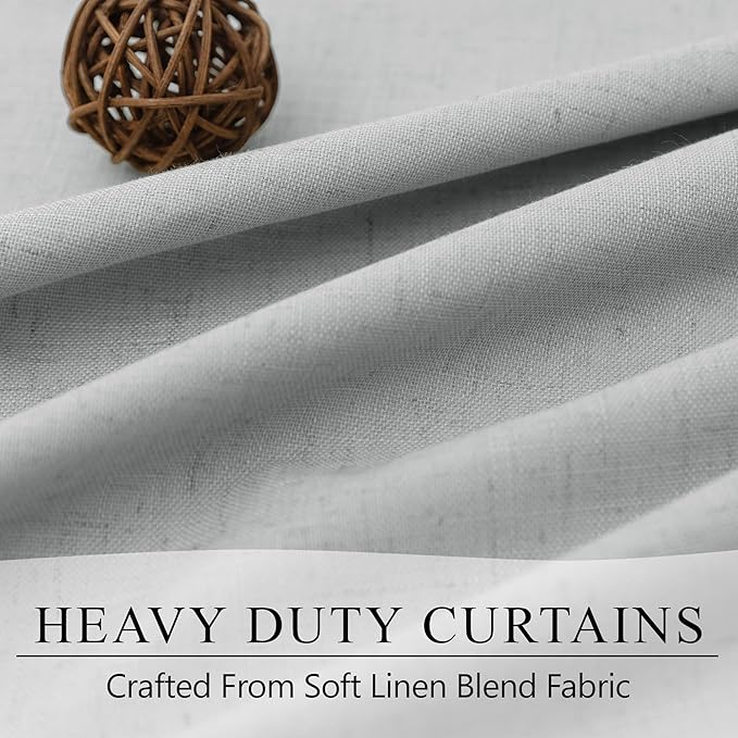 Light Gray Linen Blackout Curtains White Backing 102 Inch Long 2 Panel Sliding Glass Door Solid Grey Light Blocking Thermal Curtain for Summer Heat Energy Saving Weather Drapes for Bedroom Living Room
