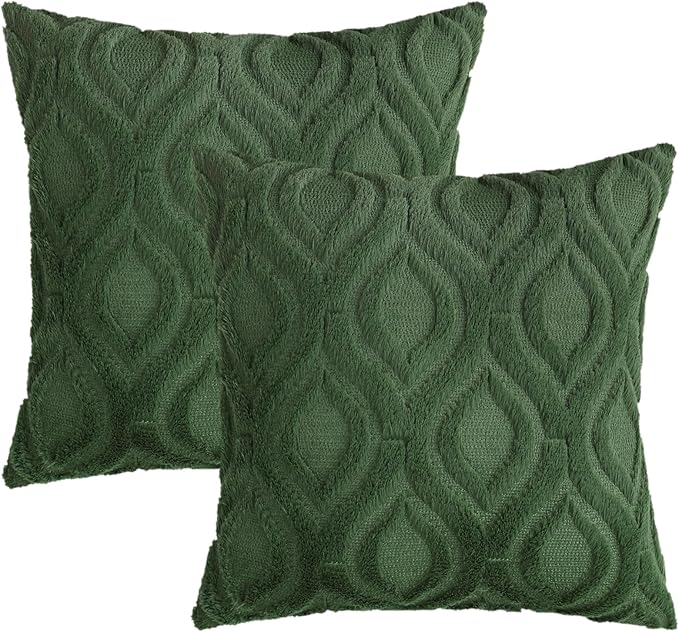 decorUhome Throw Pillow Covers 22x22 Inch Set of 2, Soft Plush Decorative Faux Fur Forest Elf Solid Couch Pillow Covers, Accent Farmhouse Neutral Square Euro Pillow Cases for Sofa Bed Living Room