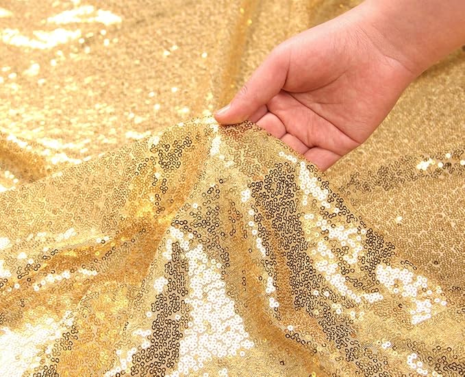 SquarePie Sequin Tablecloth 90 x 156 Inch Gold Sparkly Table Linen for Wedding Party