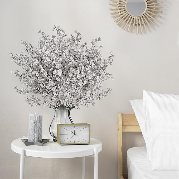 Sggvecsy 15 Pcs Babys Breath Artificial Flowers Gypsophila Bouquets Bulk Real Touch Fake Silk Flowers for Home DIY Floral Arrangement Table Centerpiece Fall Thanksgiving Autumn Decoration (Grey)