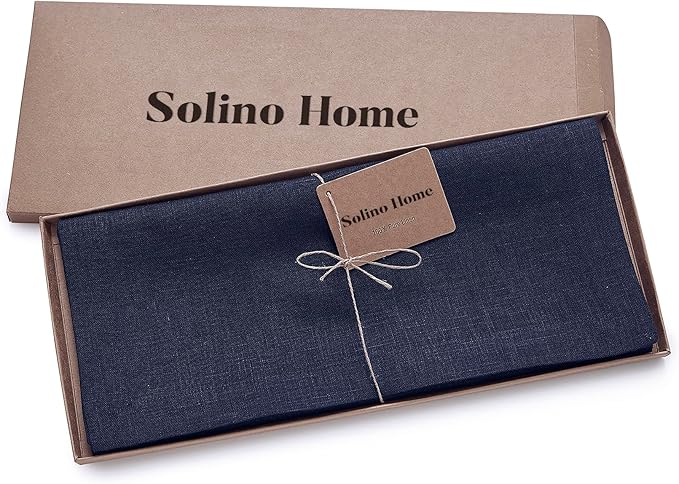 Solino Home Linen Navy Table Runner 60 Inches - 100% Pure Linen Short Table Runner 14 x 60 Inch Ideal for Dresser and Coffee Tables - Fall, Autumn, Thanksgiving - Fete