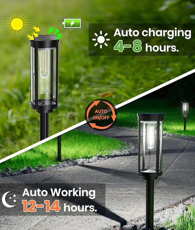 4 Pack Solar Pathway Lights Outdoor, Modern Super Brightness LED Path IP65 Waterproof Garden Lights Solar Powered Landscape Lighting for Outside Yard Garden Driveway Walkway