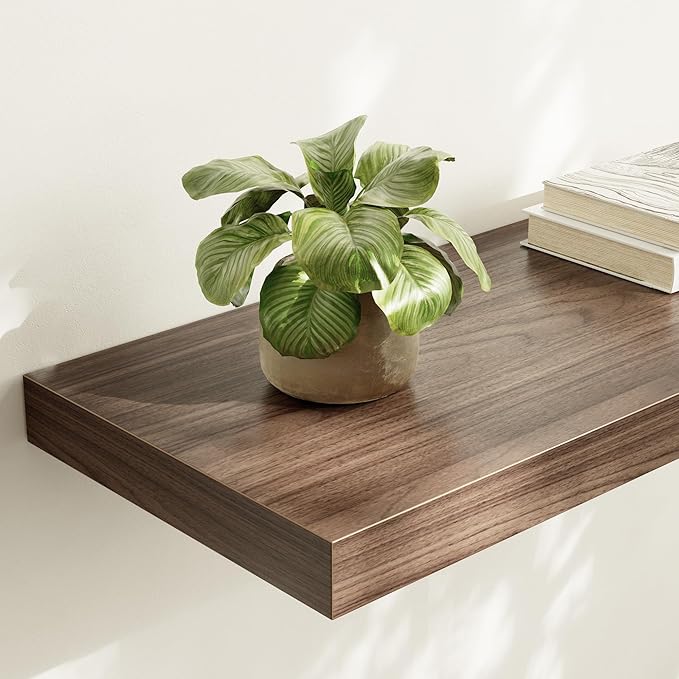 Large Floating Shelves for Wall Set of 3 Wooden Wall Shelves 24 in x 12.75 in x 2 in Room Decor Long Shelf with Invisible Wall Mount Bracket for Bedroom Kitchen Living Room Walnut