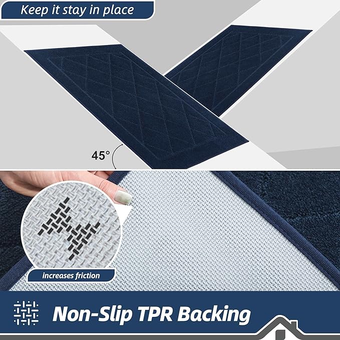 BEQHAUSE Dirt Trapper Door Mat 20" x 32", Doormat Non-Slip Entryway Rugs Washable, Dog Door Mat Stain Resistant and Absorbent Welcome Floor Mat for Front Back Door, Muddy Wet Shoes & Paws, Navy Blue